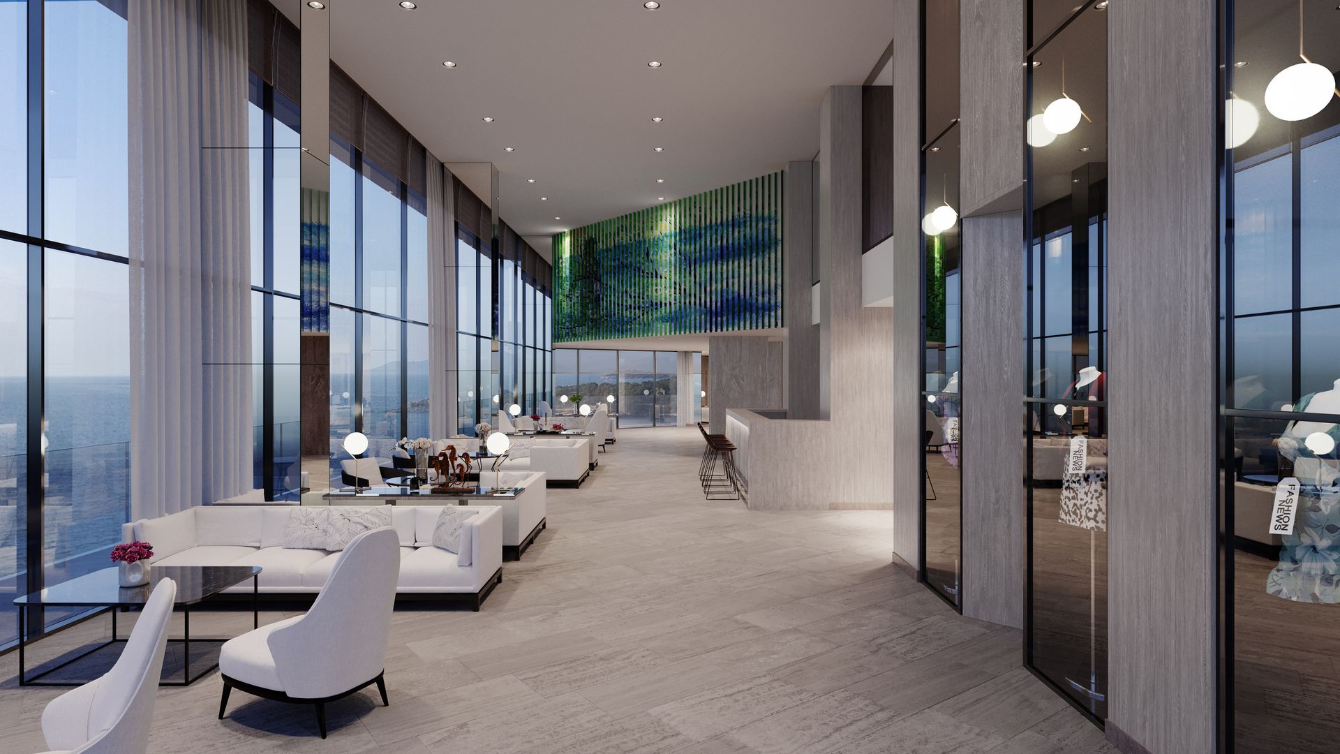 Contemporary Mediterranean architecture blending natural stone, glass and warm materials